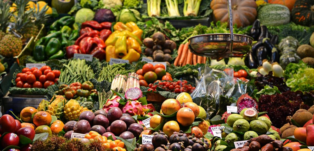 Lots of different fruits and vegetables